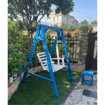 야외 흔들 그네 의자 체어 테라스 카페 목재, 블루+화이트 색상