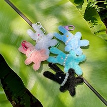 핸드메이드 솜사탕래빗키링 토끼키링 인형키링 가방키링 버즈키링 에어팟키링 백참, 블랙, 1개