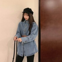 가바바 여성 청남방 벨트로 묶으면 원피스가 되는 데일리 데님 남방 G42035