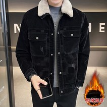 남성 겨울 기모 블랙 데님 자켓