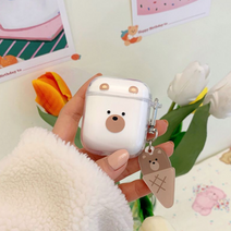하유 귀여운 곰돌이 에어팟 케이스 투명 키링세트 케이스 에어팟 1세대 2세대 3세대 프로 케이스 모음 실리콘 젤리 에어팟 보호 케이스, 에어팟 1세대 2세대 공용 (키링증정)