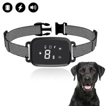 Fowod 강아지 짖음방지기 터치스크린식 자동 제어 강아지훈련용 목걸이 USB 충전식 방수 전기목걸이, 블랙