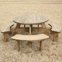 [피크닉세상] (방부목제작) 원형 원탁 야외 테이블 8인용 2000mm (반조립) 원형테이블, BB_c2)원형_방부_살구색_대형파랑_고정대 세트