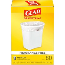 Glad 미디엄 드로스트링 쓰레기 봉투 30.3L(8갤런) 화이트 무향 80개 팩은 다를 수 있음