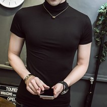 목폴라니트 반팔 쫄티 티셔츠남자 옷수납 여름시즌 타이트 남성목폴라 반소매 단색 헬스 티셔츠 언더셔츠