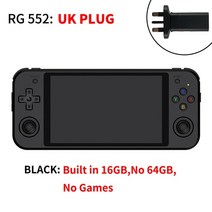 anbernic rg552 듀얼 시스템 핸드 헬드 콘솔 10000 레트로 게임 5.36 ips 터치 스크린 안드로이드 리눅스 휴대용 게임 플레이어, 블랙 16g 영국 플러그