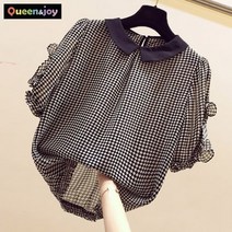 퀸앤조이 블랙 카라넥 쉬폰 블라우스