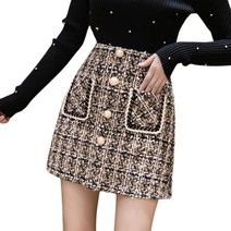 여성 A라인 체크 모직 미니 스커트 Women
