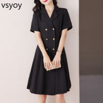 VSYOY 대형 여성 의류 2023 여름 슬리밍 반팔 허리 주름 드레스 통통한 소녀 패션 레트로 프랑스 정장 드레스