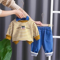 몽실이 데님카라 스트라이프 상하복 봄 가을 외출복 상하세트 유아 남아 여아