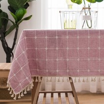 명품 식탁보 모던 미니멀 테이블보 자수 린넨 Yin Shang, 60 * 120cm, [방수] 수 놓은 십자 술 식탁보-핑크