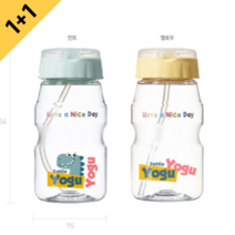 [1+1] 요구르트 빨대 물병 460ml 열탕 어린이 물통 스트랩, 옐로우_ 요구르트 빨대물병, 민트_요구르트 빨대물병