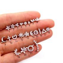 쉽고백팩 강아지 가방 아기띠 슬링백 켄넬 패션 316 스테인레스 스틸 미니 지르콘 연골 피어싱 스터드 귀걸, 02 Silver_12 12