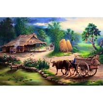 FUYUXIN 보석십자수 인테리어 3d diy 시골 풍경 /세트 2111111087, 120*80cm, 원형비즈