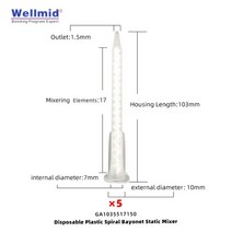 시리즈 190 일회용 플라스틱 나선형 표준 총검 연결 믹서 50mL 2 액형 카트리지 ARALDITE 접착제와 함께 사용, 5Pcs, 103mm, 01 5Pcs_01 103mm