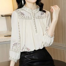 레이스 빅사이즈 프릴 린넨 노카라 박카라 슬림핏 직장인 쉬폰 퍼프 여성셔츠블라우스