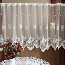 ZHH Crochet Flower Lace Cafe Curtain Sheer Window Valance 19 by 59-Inch White Christmas Short Windo, 1