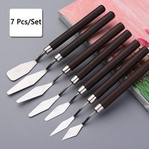 투명아크릴 미술용품점 디자인마카 미술물통 1/3/5/7 Pcs/Set 스테인레스 스틸 유화 나이프 아티스트 주걱 아트 도구 편지지 케이크 베이킹 용품 그림 그리기 귀여운, [04] 7 PCS