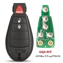 자동차원격시동 차량경보기 jingyuqin gq4-53t 433mhz 4a 칩 fobik 열쇠 고리 for dodge ram 지프 체로키 스포츠 kl 크라이슬러 타운 앰프 국가, 지프용, 3개의 버튼