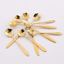 Stainless Steel Flower Spoon Sugar spoon Coffee Stirring Cake Tea Spoon Desser Ice Cream Spoo, 1, Gold