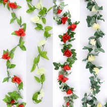 벽 울타리 조경 인테리어 조화 장미 넝쿨 16송이 레드
