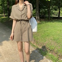 린넨 루즈핏 반팔 카라 반바지 점프수트