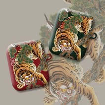 와우박스 주문제작 민화 한국전통 까치와 호랑이 낙관 에어팟 버즈 하드 이어폰 케이스, 무광 하드케이스, 버즈(밑판 흰색)