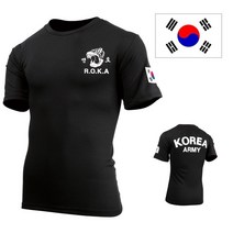 아미캠프 쿨론 맹호 ROKA 검정 반팔 밀리터리 기능성 아미 티