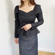 4color 조엘 퍼프 셔링 스판 랩 긴팔 블라우스