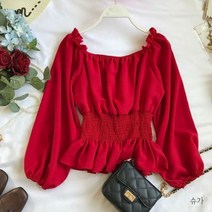 466752 여성 블라우스 셔츠 모던 쉬폰 코디 오프 숄더 화이트 프릴 퍼프 슬리브 탑 오피스웨어 2022 상품