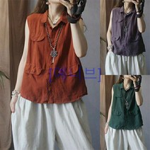 [인하유통공사]빅사이즈 여성 면 마 리넨 루즈핏 민소매 조끼 S~5XL lnn20230220