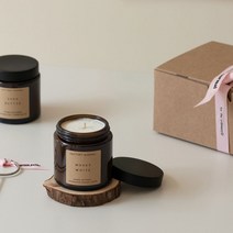 꼬마 갈색병 캔들 2개입 선물세트 우드 코스터 포함, shea butter, Cafe au lait, 굴피나무