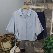 상상그이상 여성용 스트링 남방 단정한 카라넥 데일리 면셔츠 가볍고 시원한 아웃포켓 셔츠