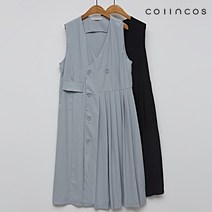 V넥 버튼 플리츠 여성 나시 롱 원피스 (IY3AO8050)