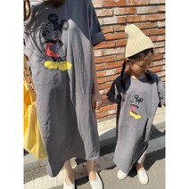 (먹색M) 롱 미키 트임 원피스 맘커플