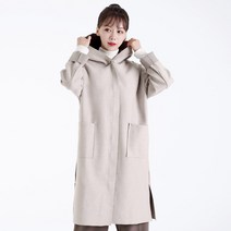 여자 봄가을 깔끔하게 떨어지는 오버핏 롱후드 캐쥬얼 코트