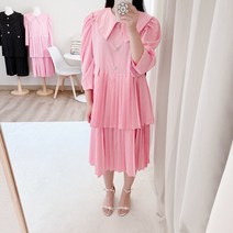 [당일배송]빅카라 이중 플리츠원피스 봄 하객원피스 쉬폰 2color