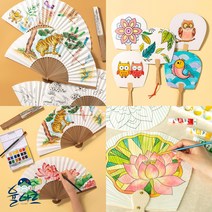 율아트 부채 만들기 모음 53종 전통 종이 접이식 합죽선 무지 민화 캐릭터 부채 미술 놀이 수업 재료 꾸미기, 2-11 종이 부채 만들기 앵무새, 02 종이 부채 만들기 18종 10개입