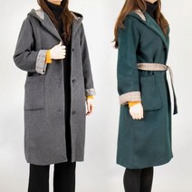 보니알렉스 바바리 롱 후드 코트 체크배색 숄카라 2Color숄카라 울코트 후두 직장인여성 30대여성 40대여성 모직 바바리형 벨티드 프렌치 트렌치코트 모직 고급스러운코트