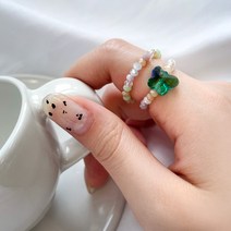 일호장신구 비즈 나비 레이어드 2세트 반지 은은한 파스텔 데일리 고무 밴딩 링 파우치증정 패션 주얼리 악세서리