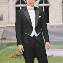 연미복 남주복 정장 오케스트라단복 TAIL코트 BESPOKE BLACK Groom Tuxedos 새틴 피크 라펠 화이트 조끼 맞춤형 긴 꼬리 턱시도