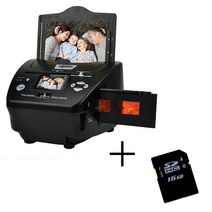 바코드스캐너 디지털 필름 사진 스캐너 16 메가 픽셀 4 in 1 변환 35mm 135 슬라이드 네거 이름 카드 2.4 quotLCD, [02] with 16GB sd card