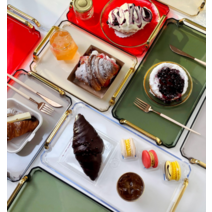 홈카페 투명 아크릴 손잡이 사각 쟁반 감성 카페 디저트 골드 인테리어 트레이