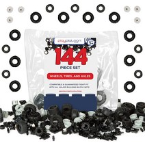 Play Platoon 144피스 빌딩 벽돌 키트 - 바퀴 타이어 및 차축 포함 자동차 빌딩 세트 남아 및 여아용, 01 바퀴 및 차축 144피스 세트