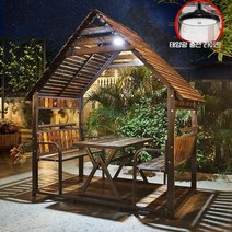 사각 정자 파빌리온 야외 정원 그늘 가림막 휴양지 매장 발코니 오두막 방갈로 캐노피 펜션, 4인실 + 테이블 + 바닥 + 태양광