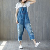 여자 점프 수트 스윔 바디 레이어드 코디 모리 걸 배기 표백 긁힌 종아리 길이 바지 구멍 찢어진 턱받이 데님 롬퍼 남자 친구 하렘 오버올 YT612