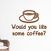 would you like some coffee 카페 커피숍 레터링 스티커, large, 갈색