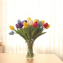 망고튤립 조화 졸업식 꽃다발 재료 브라이덜샤워 소품 17Color, 라즈베리
