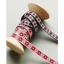 얇은 에스닉 리본 길이90cm, 아이보리 ＋ 레드