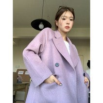 하프 퍼플 모직 코트 여성 가을 겨울 루즈핏 모직 코트
